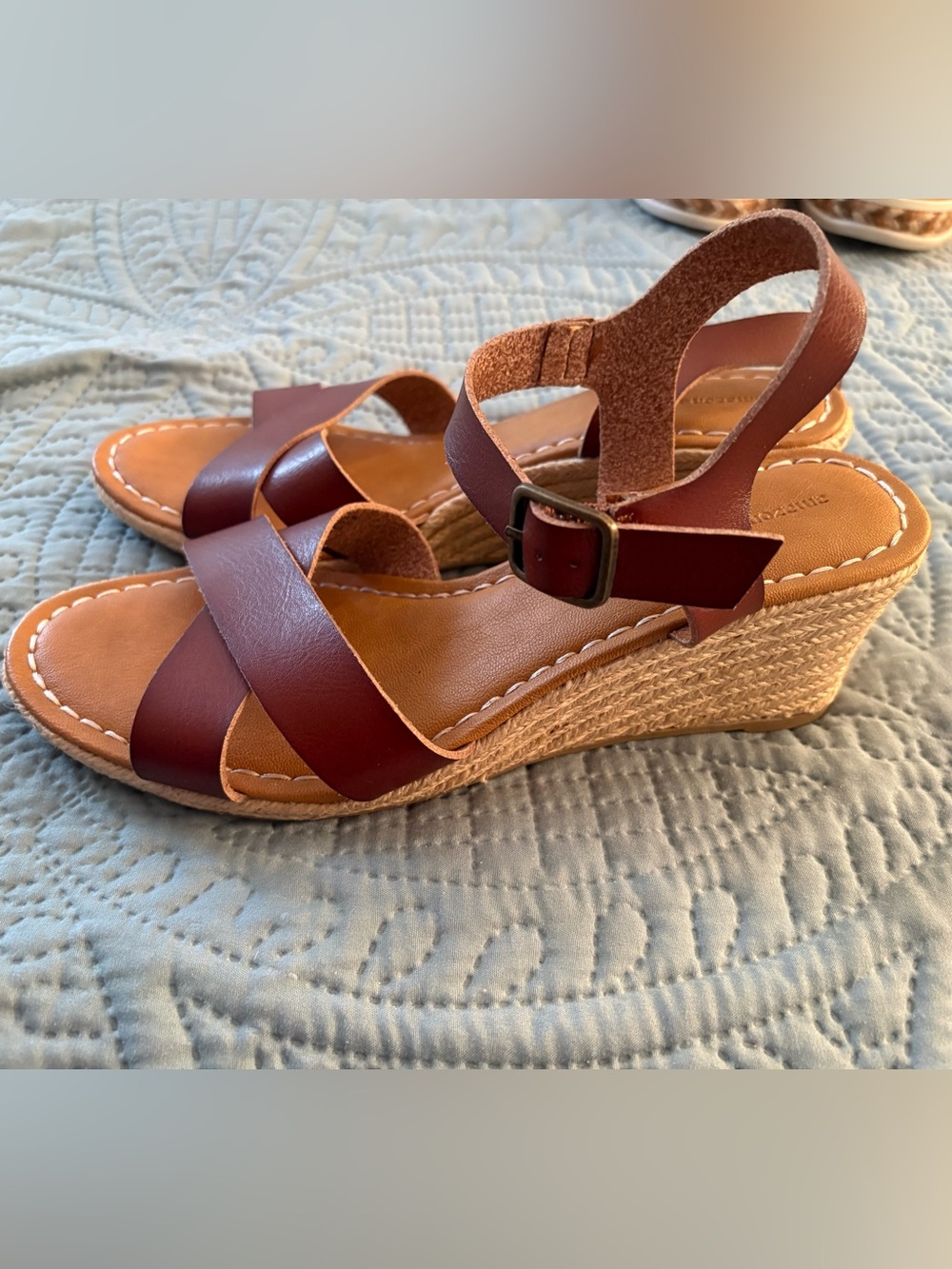 Amazon Women's Brown Leather Wedge Sandals with Ankle Strap
